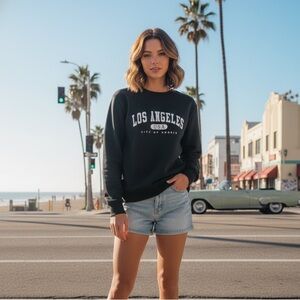 NWT SHEIN Los Angeles USA Graphic Sweatshirt Black | Small